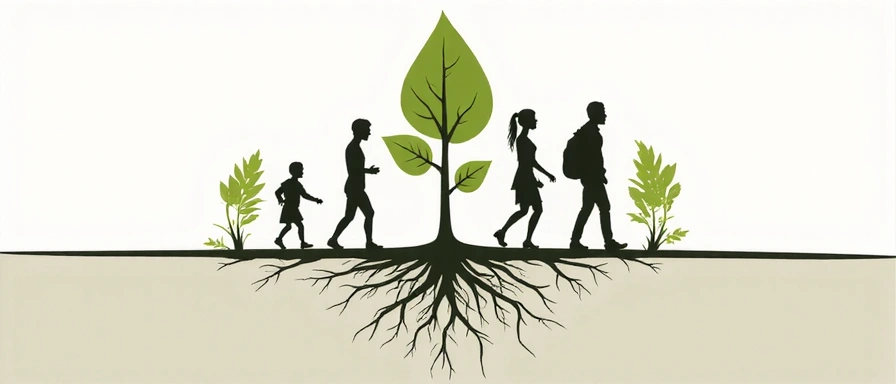 Imagine abstractă de creștere reprezentând evoluția companiei GlucoNaturd, cu elemente stilizate de plante și rădăcini adânci.